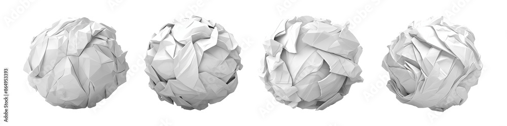 Obraz premium Set of crumpled paper ball isolated on transparent background