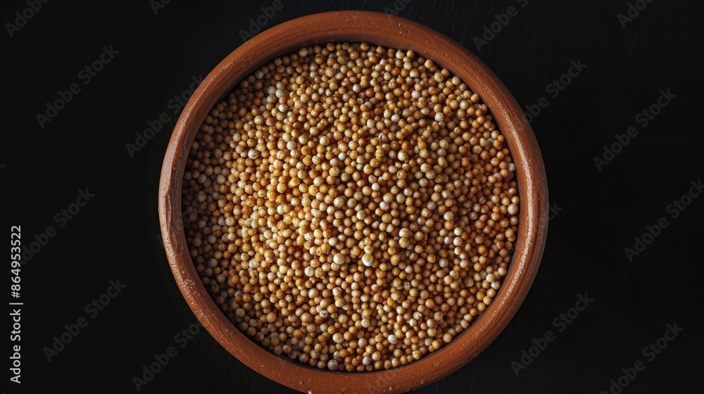 A rustic wooden bowl filled with a mix of grains A rustic wooden bowl filled with a mix of grains