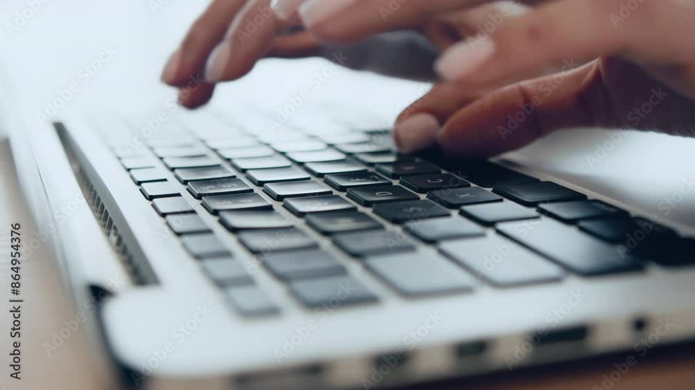 Online communication. Young woman chatting with friends in social media on laptop, close up Online communication. Young woman chatting with friends in social media on laptop, close up