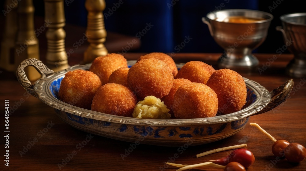 Fried Croquettes in a Silver Platter Fried Croquettes in a Silver Platter