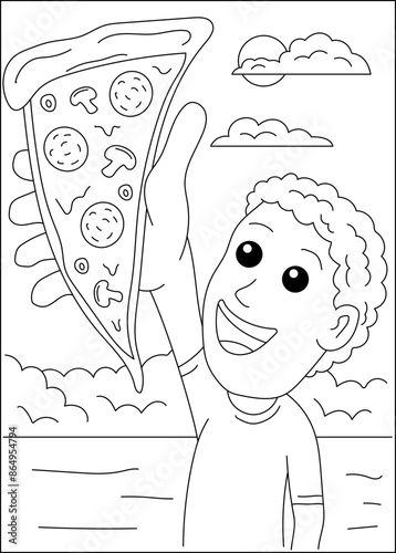 hand fun pizza coloring book page