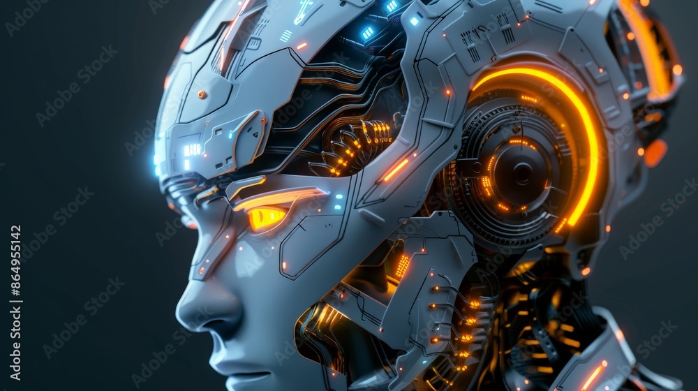 Advanced AI Robot Profile in Neon Blue Advanced AI Robot Profile in Neon Blue