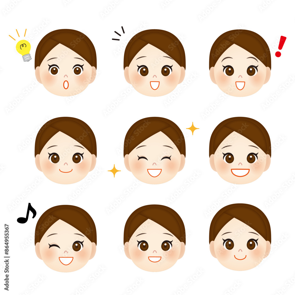 若い女性のいろいろな表情セット3