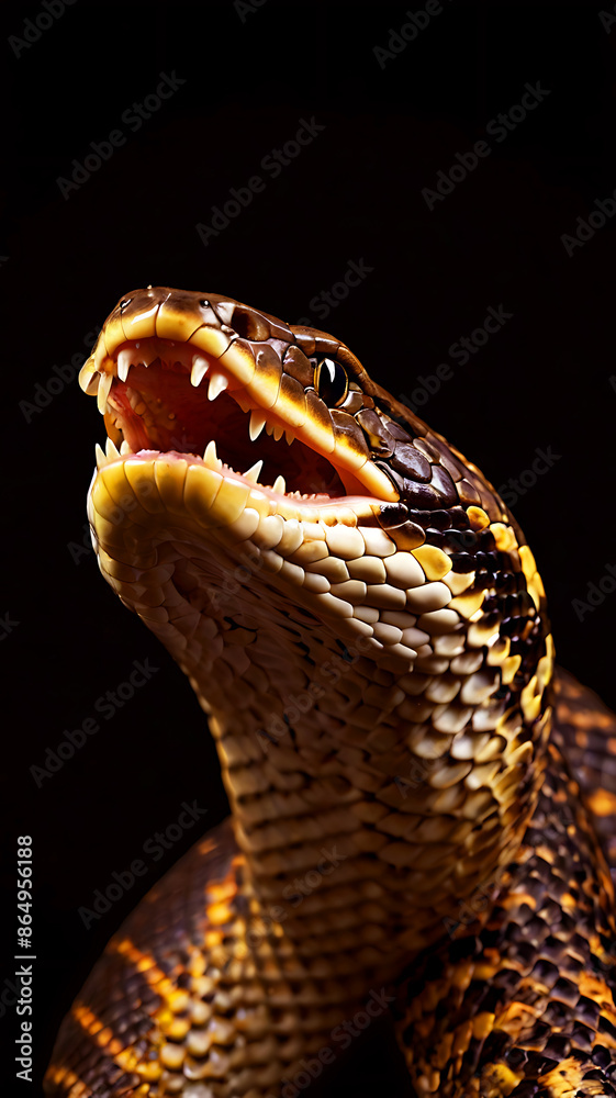 snake open mouth ready to attack isolated on dark background snake open mouth ready to attack isolated on dark background