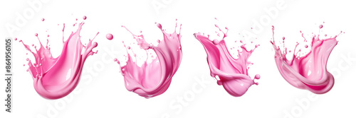 Pink milk or yoghurt splash set isolated on transparent background photo