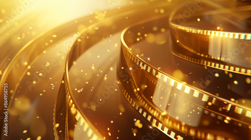 cinema illustration, film stocks in the air, light gold background, classic, minimal, film art wallpaper