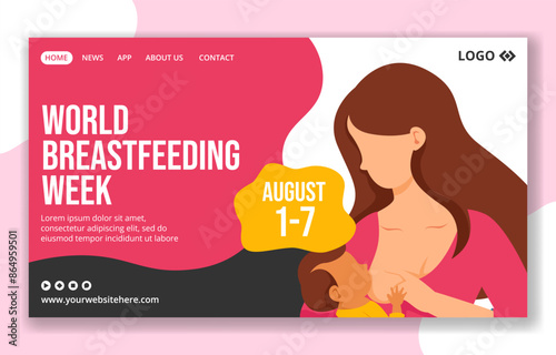 Breastfeeding Week Social Media Landing Page Cartoon Hand Drawn Templates Background Illustration