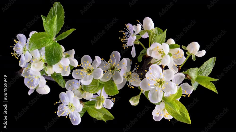 Spring flowers opening. Beautiful Spring Apricot tree blossom open time lapse, extreme close up. Time lapse of Easter fresh white blossoming apricot closeup.