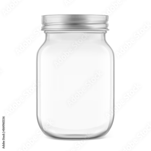 Mason jar mockup for food, diy. High realistic. Vector illustration isolated on white background. Ready for use in presentation, promo, advertising and more. EPS10.