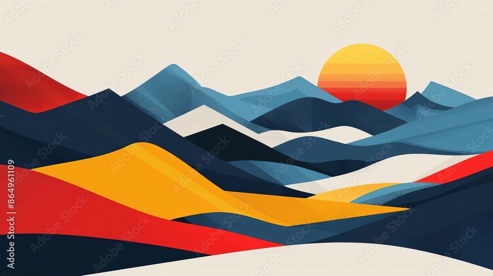 Naklejka premium closeup flat design of Abstract landscape with flowing lines and soft pastel colors, evoking a serene atmosphere