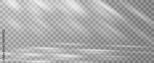 Sunlight on a gray wall, sunbeams in the room, sunny day scene for presentation, png. Sunbeams on a transparent background.