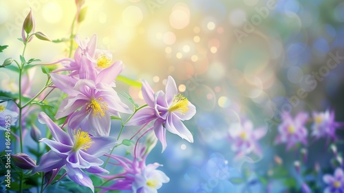 columbine flowers frame, spring flowers background © CNISAK