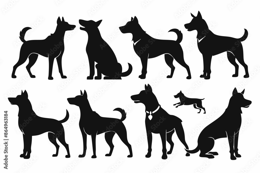 isolated black silhouette of a dog collection, Set of dog silhouette vector. Dogs and puppies in different breed, corgi, golden retriever, poses, sitting, standing, jump isolated black silhouette of a dog collection, Set of dog silhouette vector. Dogs and puppies in different breed, corgi, golden retriever, poses, sitting, standing, jump