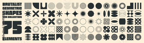 Brutalist geometric shapes, modern symbols. Simple primitive elements and forms. Retro design, trendy contemporary minimalist style, y2k. Vector illustration