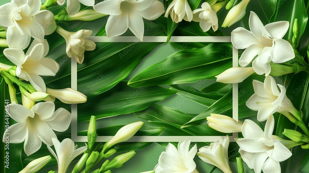 Fototapeta premium tuberose flowers frame copy space