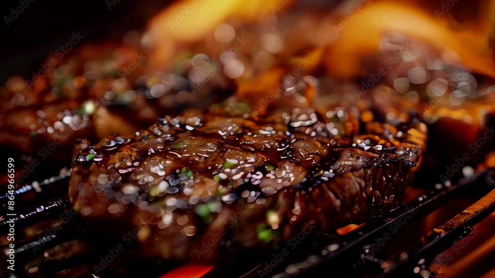 Gourmet steak grilled to perfection, close-up, with bokeh Gourmet steak grilled to perfection, close-up, with bokeh