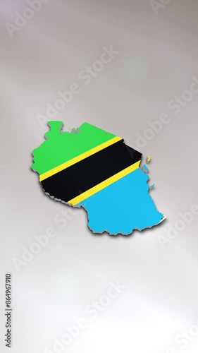 Mobile Vertical Resolution 2160x3840 Pixels, Tanzania Flag on its Country Map, 
3D Map Flag Opener, Suitable for Politics, Elections, Travel, News and Sports Events and Presentations