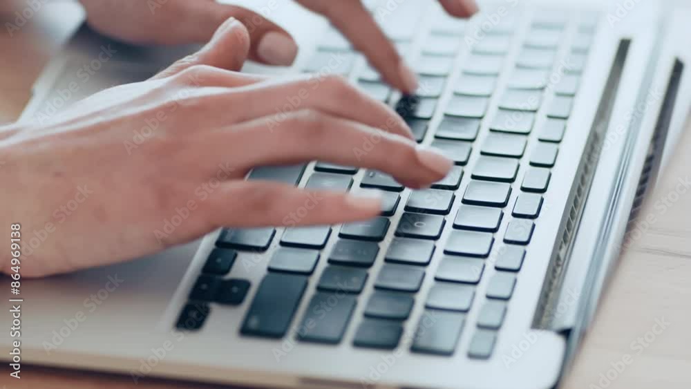 Online education. Female student typing graduation report on laptop at home, close up Online education. Female student typing graduation report on laptop at home, close up