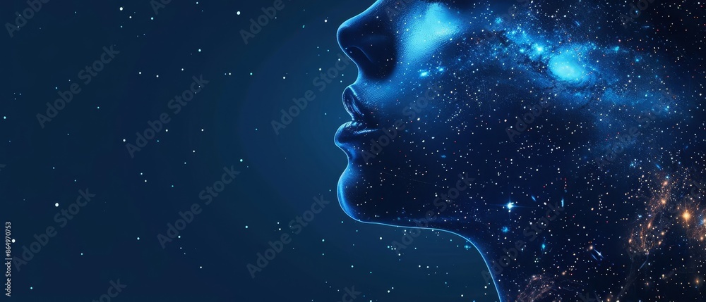 A silhouette of a womans face with a galaxy pattern, representing cosmic beauty and mystery A silhouette of a womans face with a galaxy pattern, representing cosmic beauty and mystery