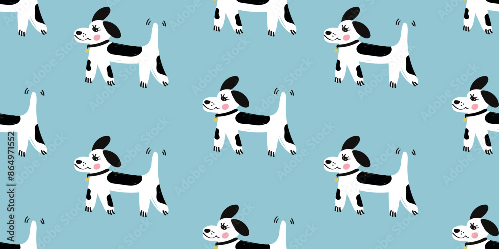 Cute dog seamless pattern. animal cartoon character. flat vector illustration. Template for Notebook covers, pattern for wallpapers, textile or nature background. childish motifs Cute dog seamless pattern. animal cartoon character. flat vector illustration. Template for Notebook covers, pattern for wallpapers, textile or nature background. childish motifs