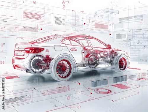 Futuristic Infographic of Automotive Manufacturing Components and Engineering photo