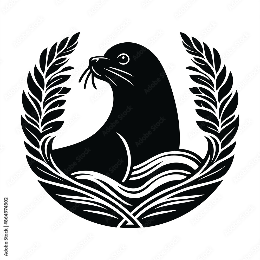 Obraz premium Black silhouette cute seal cartoon animal vector illustration white background