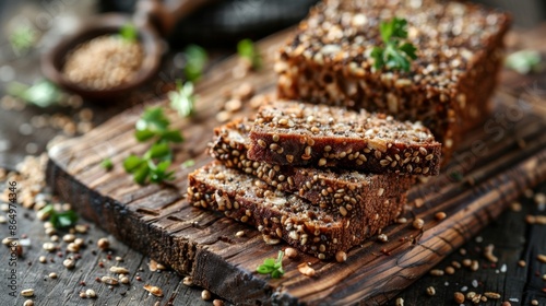 A toasty whole grain bread with a hearty mix of wild millet teff and quinoa for a nutritious and filling meal. photo