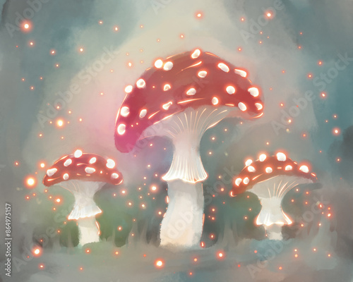 Magical Glowing Mushrooms in an Enchanted Forest