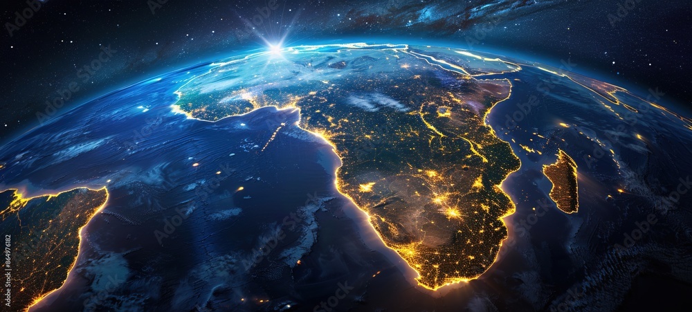 Obraz premium Earth from space focusing on continent at night 