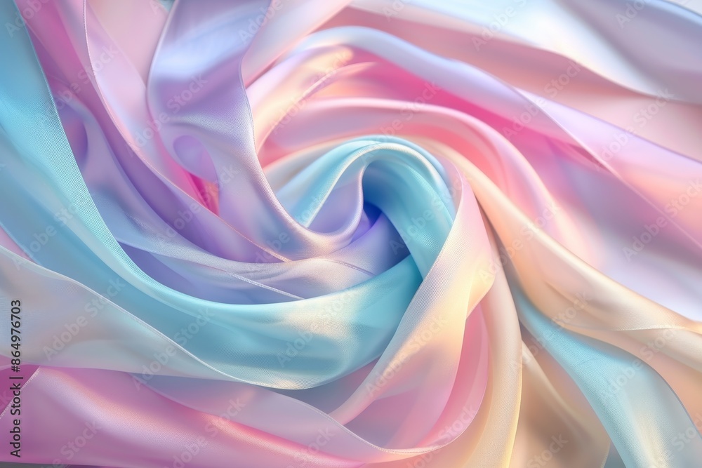 Obraz premium Detailed view of a swirling pattern of satin ribbons in pastel colors, A swirling pattern of satin ribbons in pastel colors