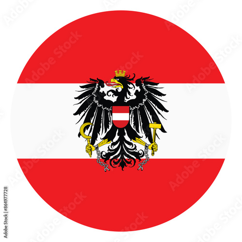 Circle badge Austria flag vector illustration isolated. Austria coat of arms. State in Europe, EU member. Patriotic sign. Austria roundel emblem banner.