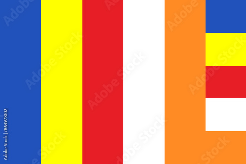 Buddhism flag vector illustration. Indian, Buddhism, Spiritual Buddha, yoga, spirituality. Oriental culture. East religion orient.