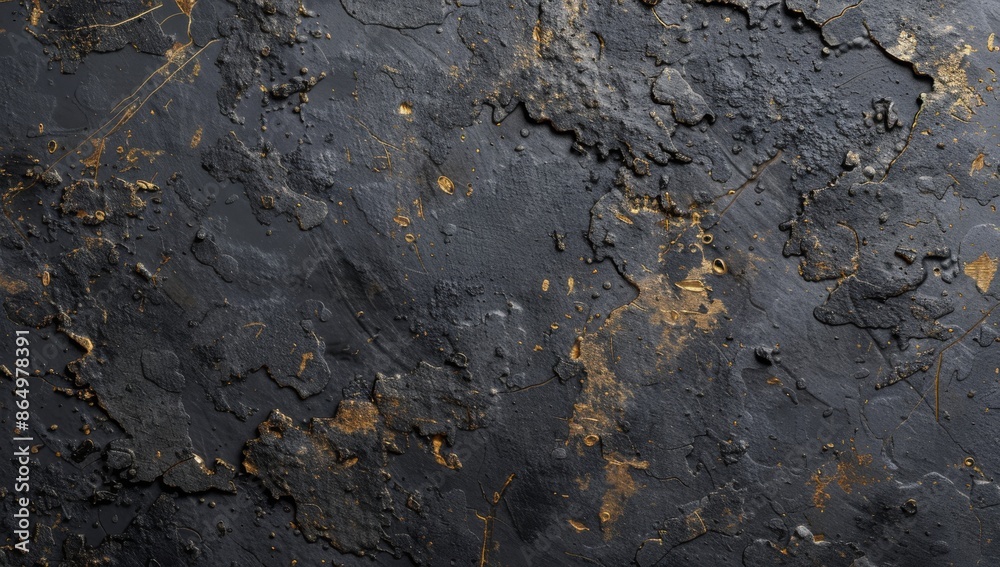 Dark gray and metallic texture with golden cracks, creating an abstract background for design or graphic art. The rough textured surface gold accents on wall. industrial style with deep black tones Dark gray and metallic texture with golden cracks, creating an abstract background for design or graphic art. The rough textured surface gold accents on wall. industrial style with deep black tones