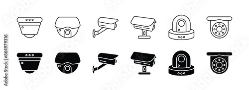 Outline and field surveillance cctv camera icon set