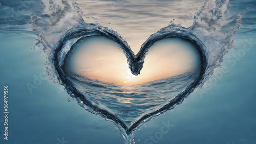 Heart shapeof water for Love concept, Valentine's Day concepts. love symbol, concept for Valentine's Day, wedding etc. Heart elements for love concept design. AI generated image photo