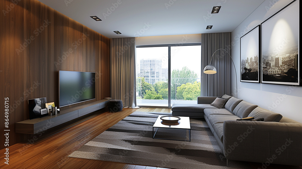 A stylish living room featuring modern furniture, large windows, and minimalist decor, creating a spacious and comfortable environment perfect for relaxation and socializing. A stylish living room featuring modern furniture, large windows, and minimalist decor, creating a spacious and comfortable environment perfect for relaxation and socializing.