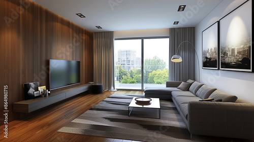A stylish living room featu...