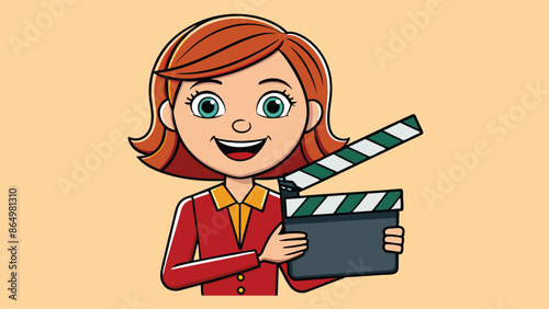 Young woman director movie with a clapper board making movie entertainment