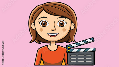 Young woman director movie with a clapper board making movie entertainment