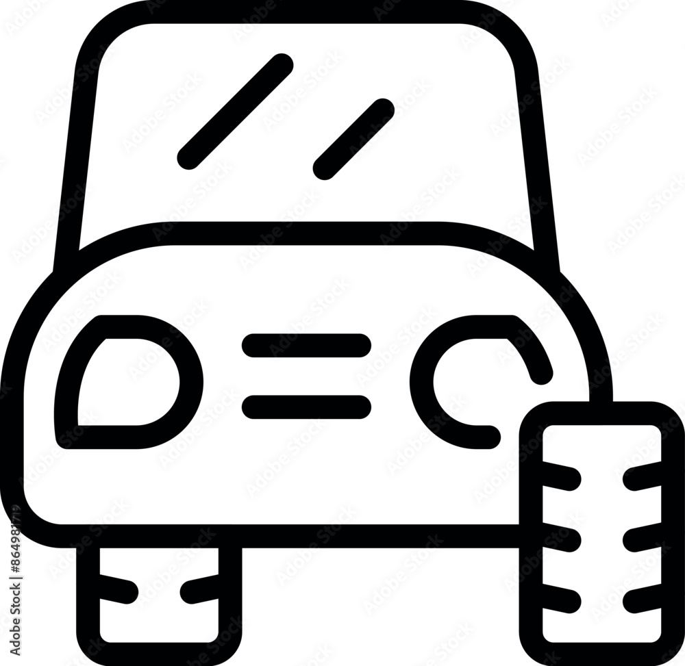 Line icon of a car with a spare tyre depicting car repair Line icon of a car with a spare tyre depicting car repair