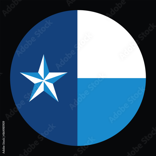 Circle badge Dallas flag button. Vector illustration flag of Dallas County, Texas, USA. Patriotic sign. National roundel Dallas flag emblem banner.