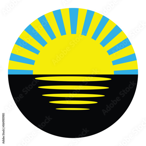 Circle badge Donetsk Oblast flag button vector illustration isolated. Ukraine province patriotic sign. National symbol sunrise. Roundel Donetsk Oblast flag emblem banner.