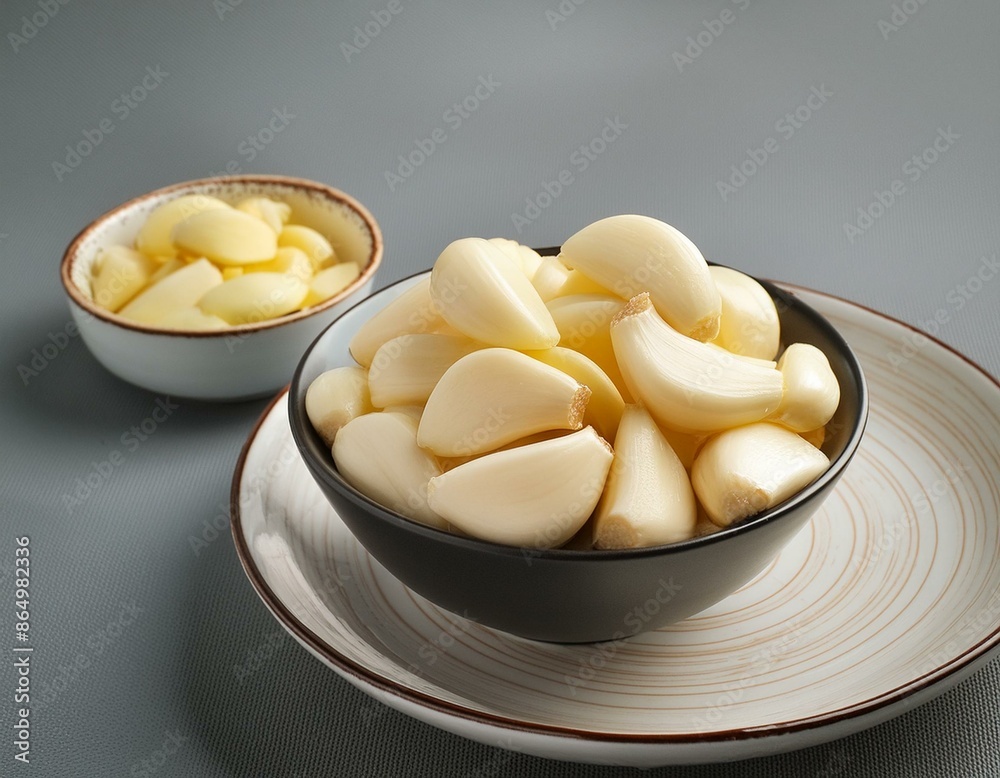 Fresh peeled garlic in bowl Fresh peeled garlic in bowl