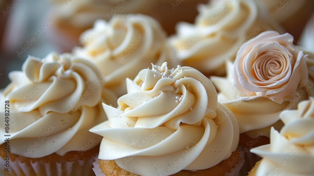 Delicate cupcakes adorned with delectable frosting, symbolizing the sweet union of the happy couple. Delicate cupcakes adorned with delectable frosting, symbolizing the sweet union of the happy couple.