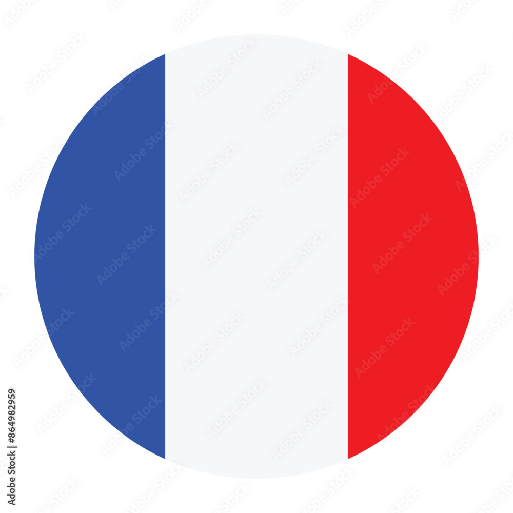 Circle badge France flag button vector illustration isolated. National symbol of France. French patriotic sign tricolor flag. State in Europe, EU member. Roundel France flag emblem banner. Circle badge France flag button vector illustration isolated. National symbol of France. French patriotic sign tricolor flag. State in Europe, EU member. Roundel France flag emblem banner.