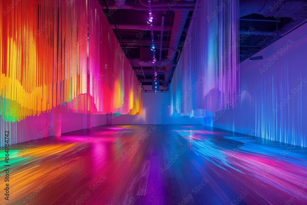 Multitude of vibrant lights fills the room, creating a mesmerizing display of colors, A symphony of colors in the lighting design