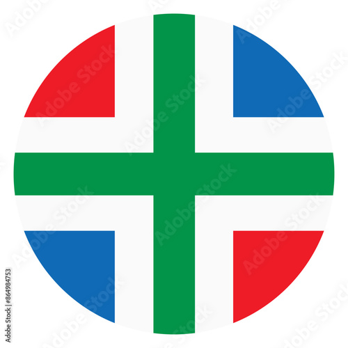 Circle badge Groningen flag button vector illustration isolated. Province of the Netherlands. Patriotic emblem banner of Groningen roundel. National symbol.