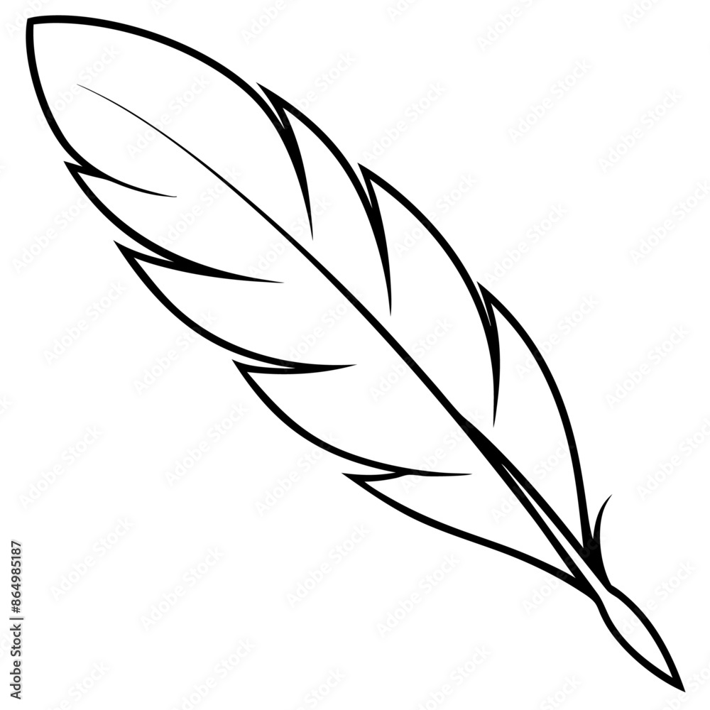 Obraz premium feather outline coloring book page line art illustration digital drawing
