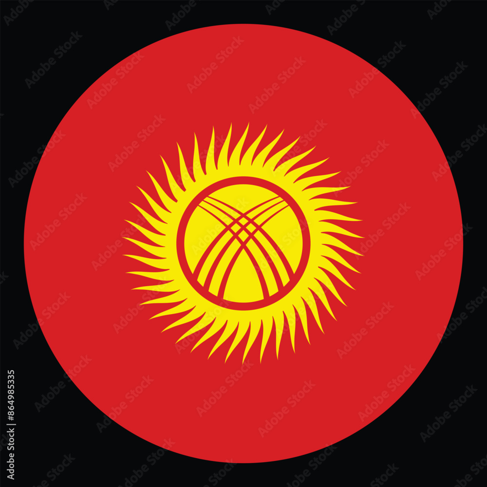 Circle badge Kyrgyzstan flag button vector illustration isolated. National symbol of Kyrgyzstan, country from Asia. Roundel Kyrgyzstan flag emblem banner for state presentation. Patriotic sign. Circle badge Kyrgyzstan flag button vector illustration isolated. National symbol of Kyrgyzstan, country from Asia. Roundel Kyrgyzstan flag emblem banner for state presentation. Patriotic sign.