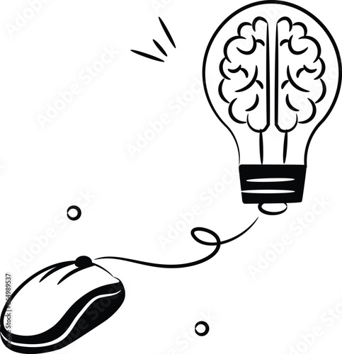 Brain inside lightbulb with mouse showing innovative thinking modern concept vector